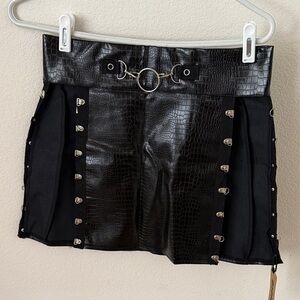 OVO Black Croc-Embossed Mini Skirt with Silver Details